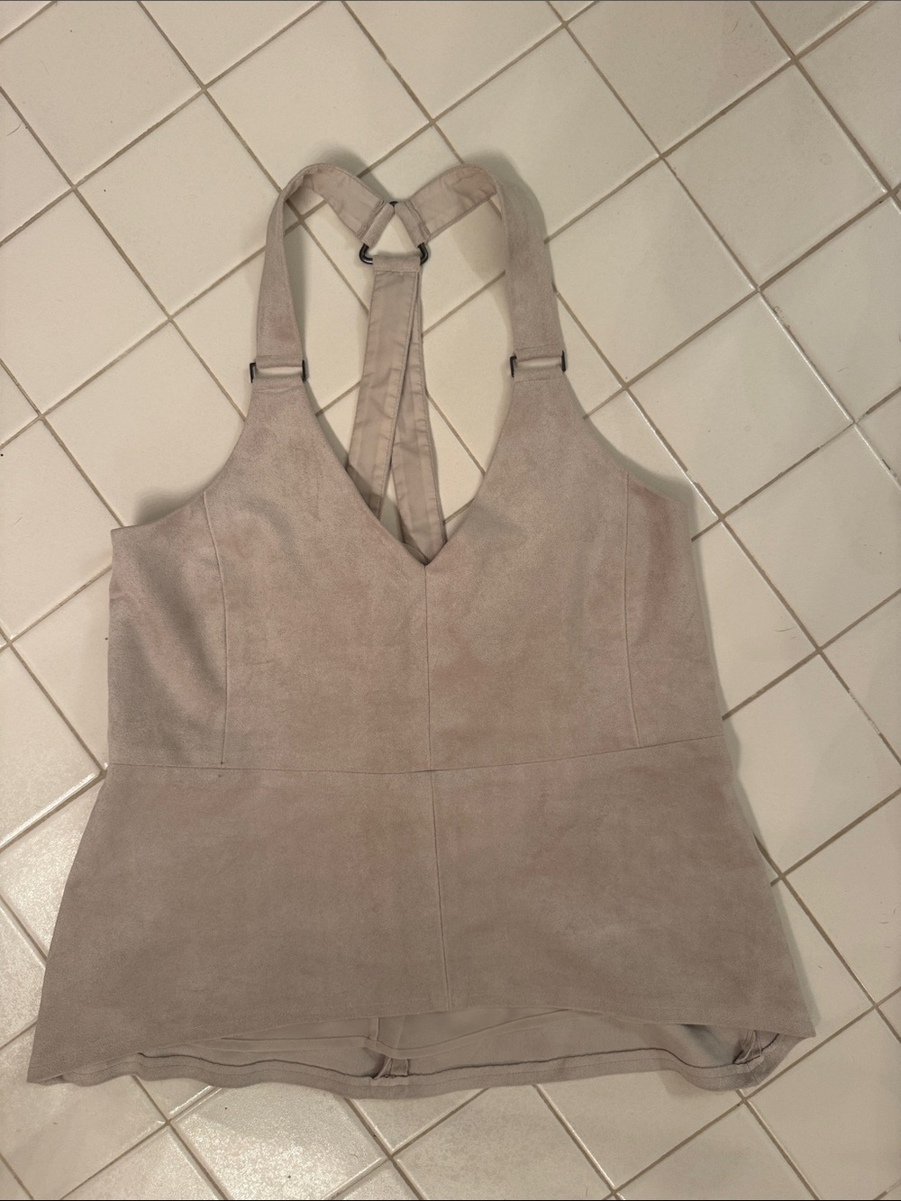 BCBGMaxAzria Light Taupe Suede-Effect V-Neck Racerback Cami